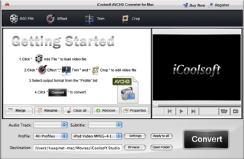 Screenshot of iCoolsoft AVCHD Converter for Mac