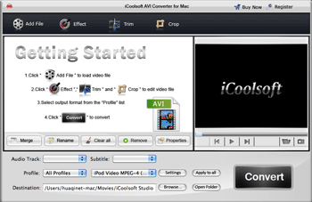 Screenshot of iCoolsoft AVI Converter for Mac