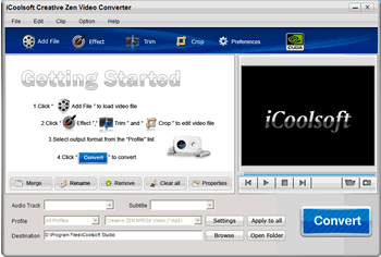 Screenshot of iCoolsoft Creative Zen Video Converter