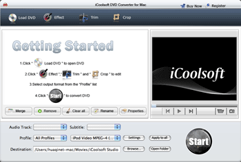 Screenshot of iCoolsoft DVD Converter for Mac