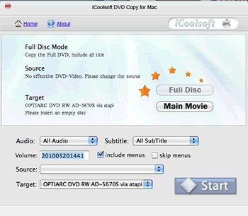 Screenshot of iCoolsoft DVD Copy for Mac