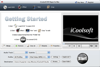 Screenshot of iCoolsoft DVD Ripper for Mac