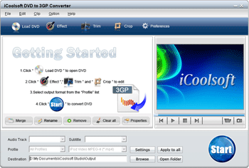 Screenshot of iCoolsoft DVD to 3GP Suite