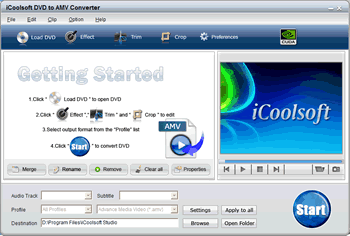 Click to view iCoolsoft DVD to AMV Converter 3.1.12 screenshot