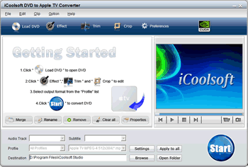 Screenshot of iCoolsoft DVD to Apple TV Converter