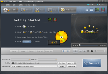 Click to view iCoolsoft DVD to AVI Converter 5.0.6 screenshot