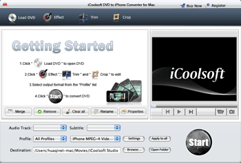 Screenshot of iCoolsoft DVD to iPhone Converter Mac