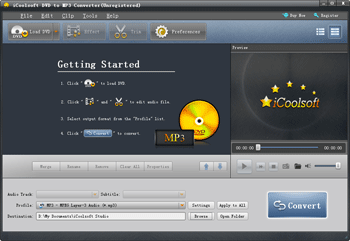 Screenshot of iCoolsoft DVD to MP3 Converter