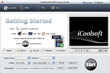 Screenshot of iCoolsoft DVD to MP4 Converter for Mac