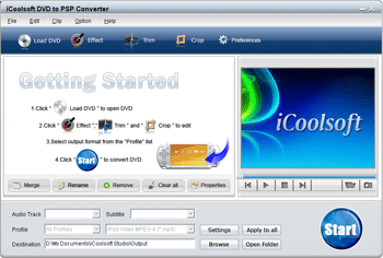 Screenshot of iCoolsoft DVD to PSP Converter