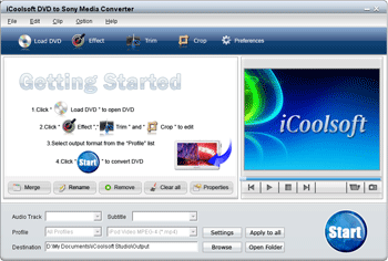 Screenshot of iCoolsoft DVD to Sony Media Converter