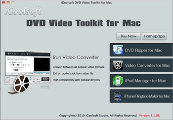 Screenshot of iCoolsoft DVD Video Toolkit for Mac