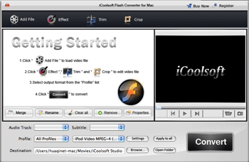 Screenshot of iCoolsoft Flash Converter for Mac