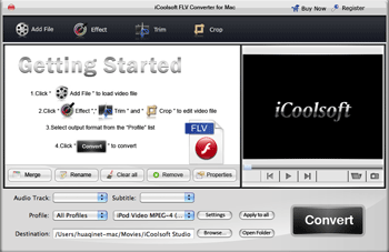 Screenshot of iCoolsoft FLV Converter for Mac