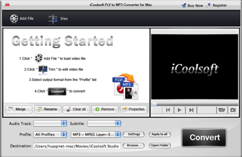 Screenshot of iCoolsoft FLV to MP3 Converter for Mac