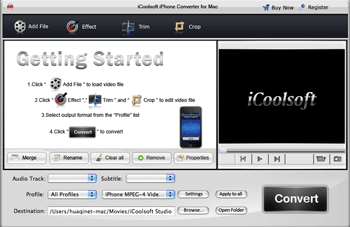 Screenshot of iCoolsoft iPhone Converter for Mac