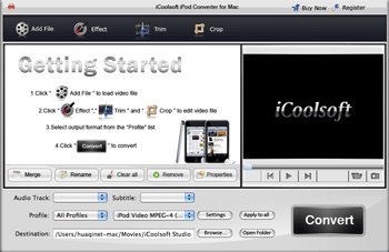Screenshot of iCoolsoft iPod Converter for Mac
