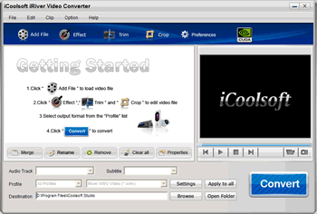 Screenshot of iCoolsoft iRiver Video Converter