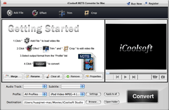 Screenshot of iCoolsoft M2TS Converter for Mac