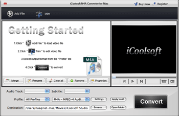 Screenshot of iCoolsoft M4A Converter for Mac