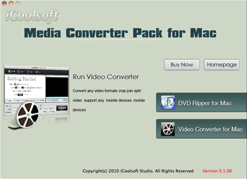 Screenshot of iCoolsoft Media Converter Pack for Mac