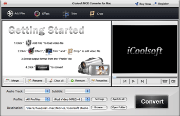 Screenshot of iCoolsoft MOD Converter for Mac