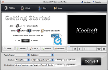 Screenshot of iCoolsoft MOV Converter for Mac