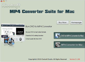 Screenshot of iCoolsoft MP4 Converter Suite for Mac