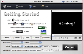 Screenshot of iCoolsoft MPEG TS Converter for Mac