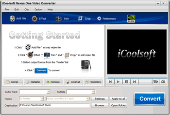 Screenshot of iCoolsoft Nexus One Video Converter