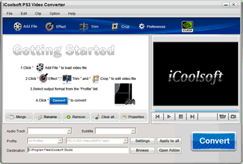 Screenshot of iCoolsoft PS3 Video Converter 3.1.12