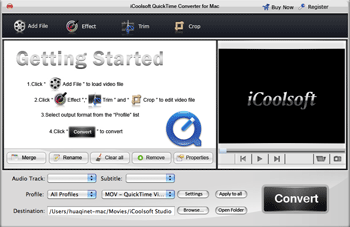 Screenshot of iCoolsoft QuickTime Converter for Mac