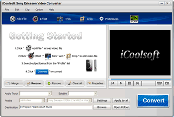 Screenshot of iCoolsoft Sony Ericsson Video Converter
