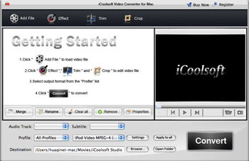 Screenshot of iCoolsoft Video Converter for Mac