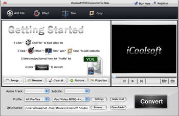 Screenshot of iCoolsoft VOB Converter for Mac