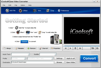 Screenshot of iCoolsoft Zune Video Converter